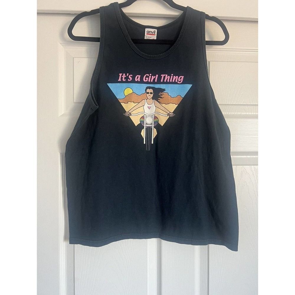 Vintage 90s Anvil Tank 100% Cotton “Its A Girl Thing” Rainbow Motorcycle Sz M
